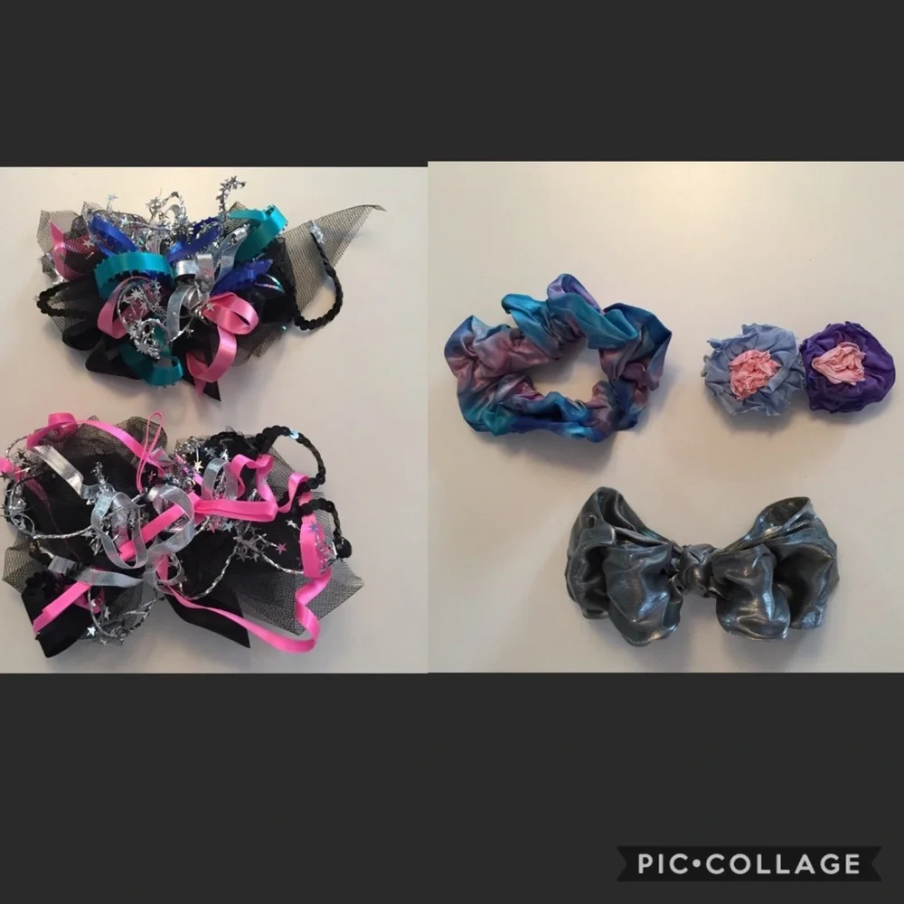 5 pieces of colorful fancy Y2K hair accessories black pink gray purple and blue